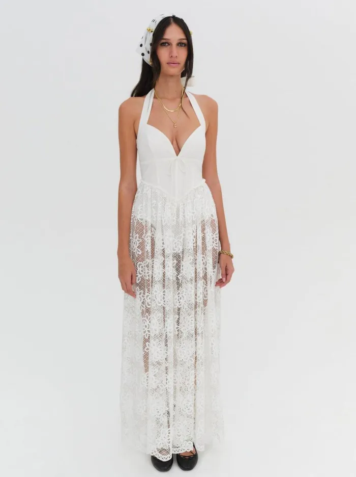 Women Dresses For Love and Lemons Sonnet Lace Maxi Dress White