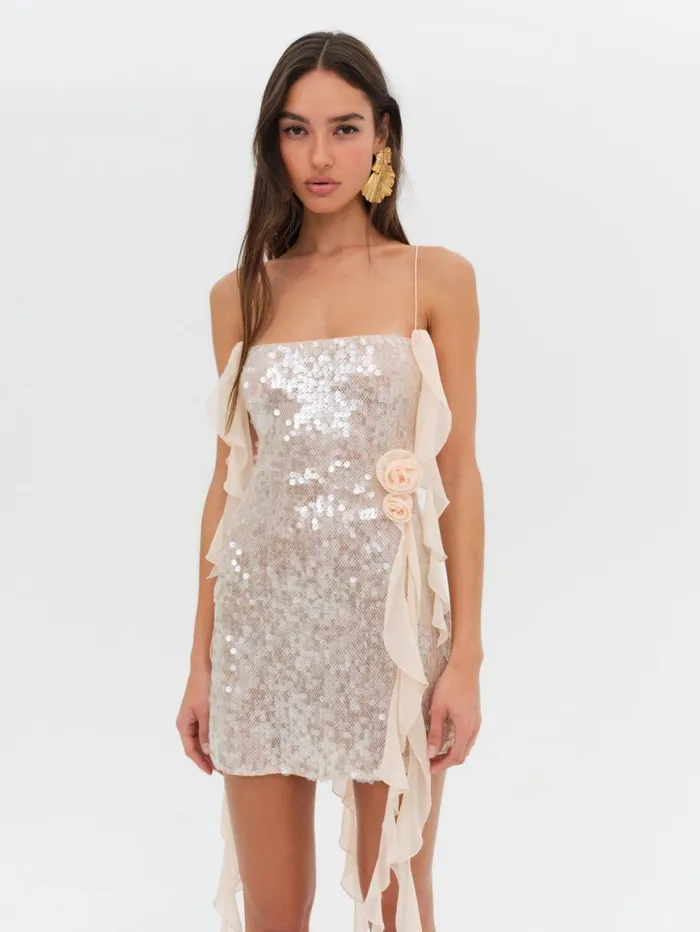Women Dresses For Love and Lemons Sydney Sequin Mini Dress Neutral