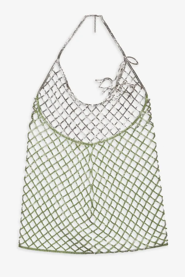 Women Dresses For Love and Lemons Tulip Grid Rhinestone Dress Green Women Dresses For Love and Lemons Tulip Grid Rhinestone Dress Green