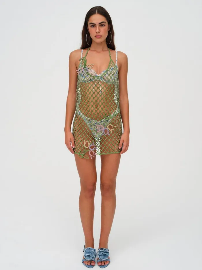 Women Dresses For Love and Lemons Tulip Grid Rhinestone Dress Green Women Dresses For Love and Lemons Tulip Grid Rhinestone Dress Green