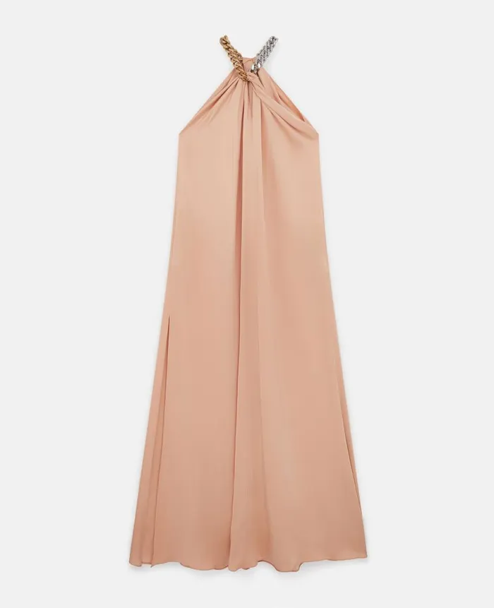 Women Dresses Stella McCartney Chain Halterneck Satin Maxi Dress Nude Pink