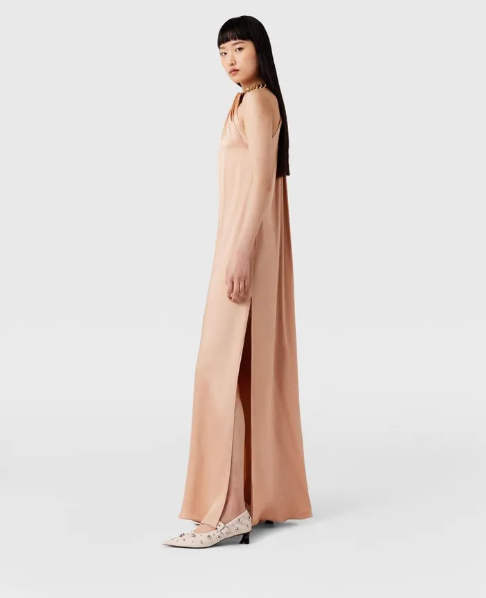 Women Dresses Stella McCartney Chain Halterneck Satin Maxi Dress Nude Pink