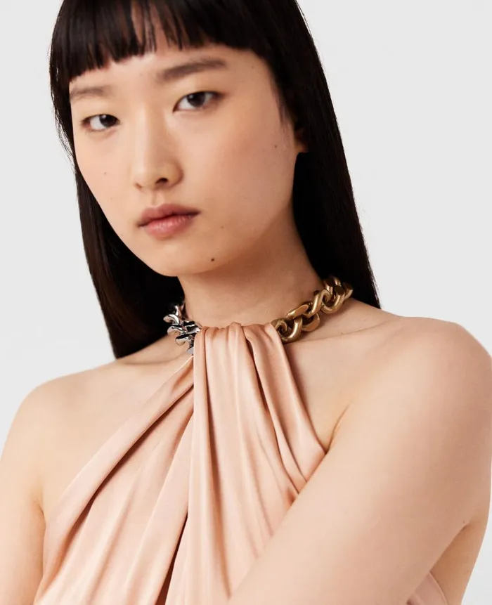 Women Dresses Stella McCartney Chain Halterneck Satin Maxi Dress Nude Pink