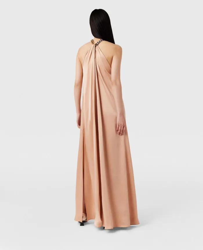 Women Dresses Stella McCartney Chain Halterneck Satin Maxi Dress Nude Pink