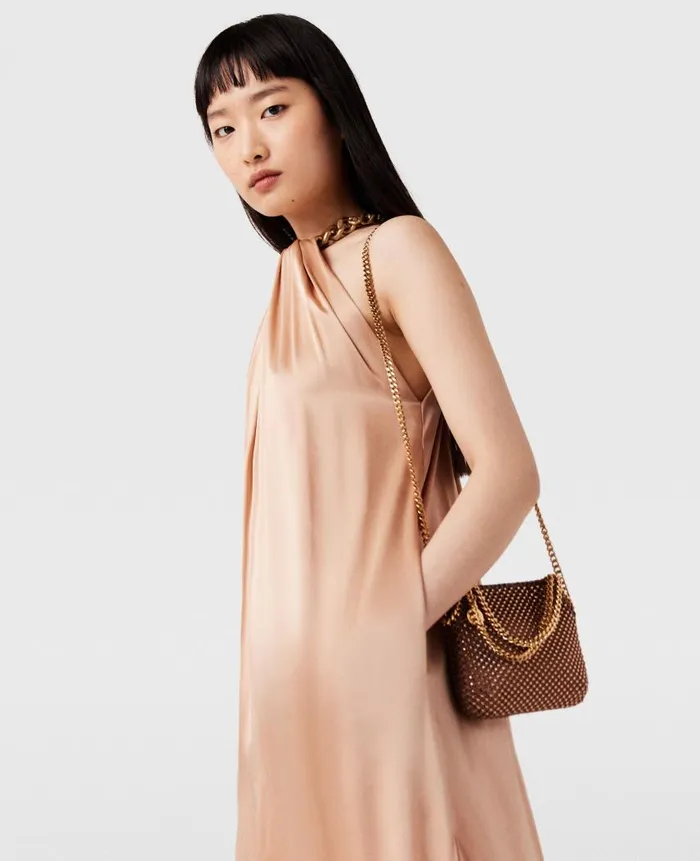 Women Dresses Stella McCartney Chain Halterneck Satin Maxi Dress Nude Pink