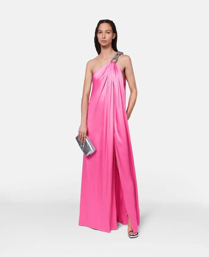 Women Dresses Stella McCartney Falabella Crystal Chain Double Satin OneShoulder Gown Bright Pink Women Dresses Stella McCartney Falabella Crystal Chain Double Satin OneShoulder Gown Bright Pink