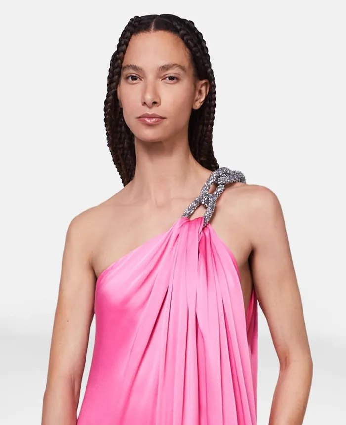 Women Dresses Stella McCartney Falabella Crystal Chain Double Satin OneShoulder Gown Bright Pink Women Dresses Stella McCartney Falabella Crystal Chain Double Satin OneShoulder Gown Bright Pink