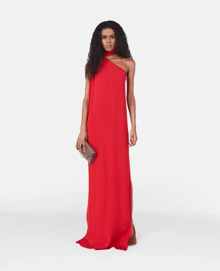 Women Dresses Stella McCartney OneShoulder Scarf Maxi Dress Lipstick Red