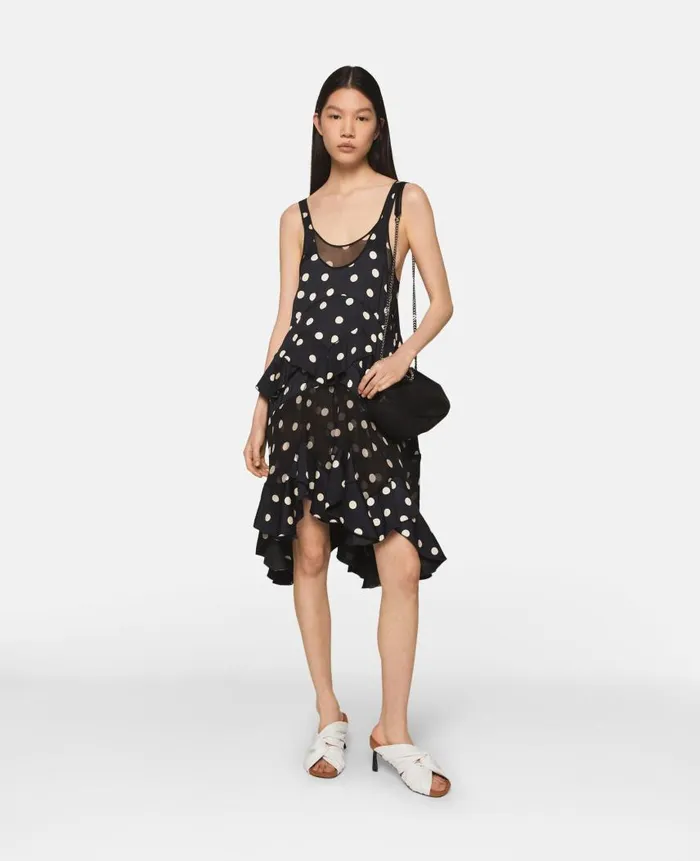 Women Dresses Stella McCartney Tiered Ruffled Polka Dot Midi Dress Black With Cream