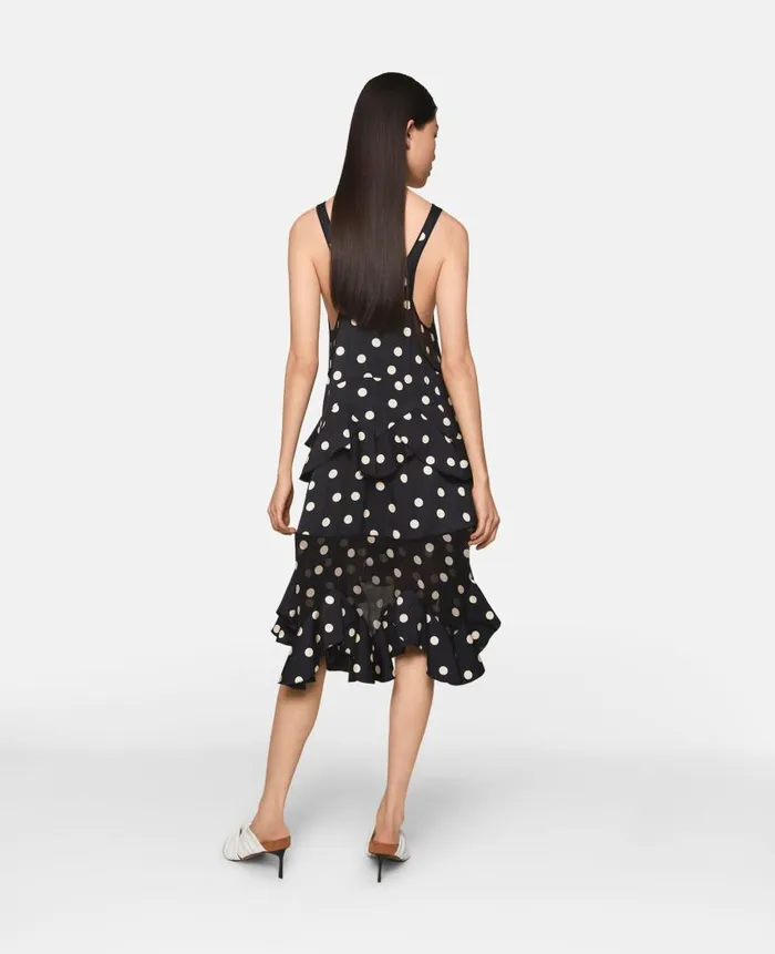 Women Dresses Stella McCartney Tiered Ruffled Polka Dot Midi Dress Black With Cream