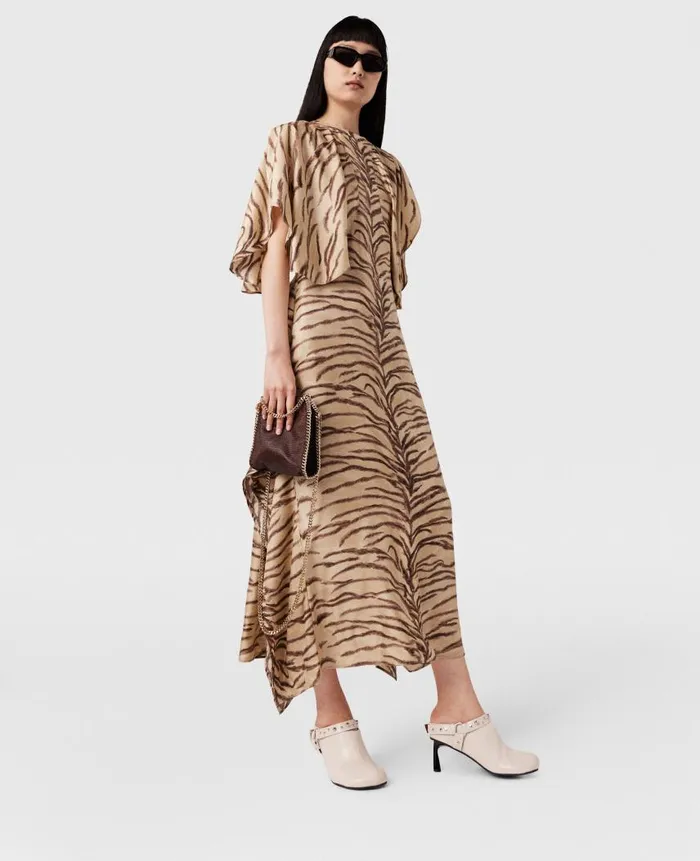 Women Dresses Stella McCartney Tiger Print Puff Sleeve Maxi Dress Natural Tiger Print