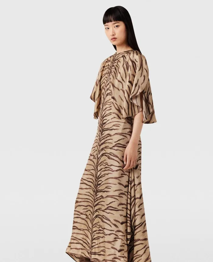Women Dresses Stella McCartney Tiger Print Puff Sleeve Maxi Dress Natural Tiger Print