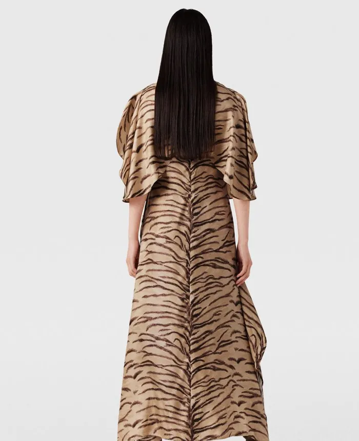 Women Dresses Stella McCartney Tiger Print Puff Sleeve Maxi Dress Natural Tiger Print