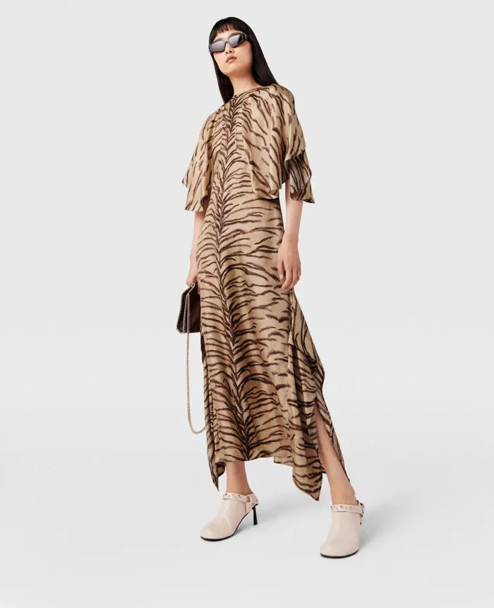 Women Dresses Stella McCartney Tiger Print Puff Sleeve Maxi Dress Natural Tiger Print