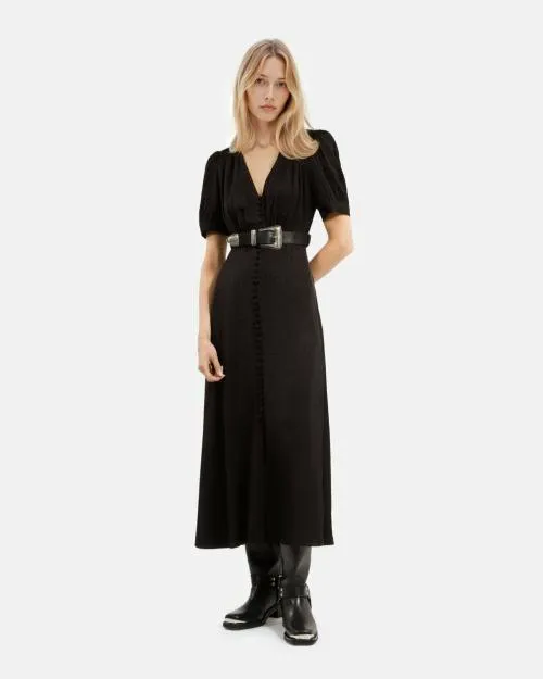 Women Dresses The Kooples Long Black Dress With Buttons Black