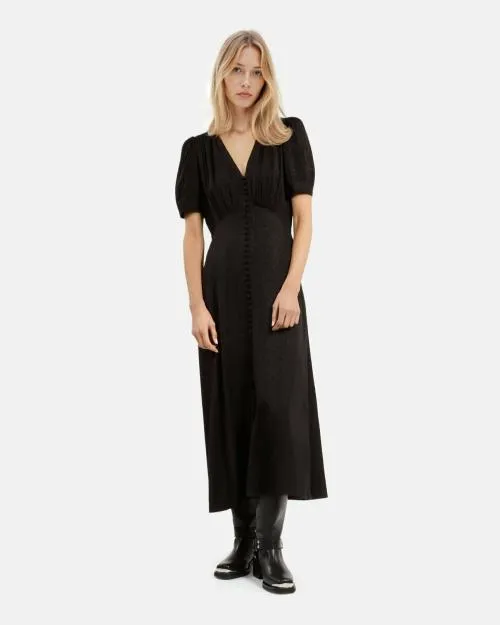 Women Dresses The Kooples Long Black Dress With Buttons Black