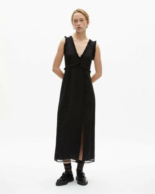 Women Dresses The Kooples Long Black Lace Dress Black