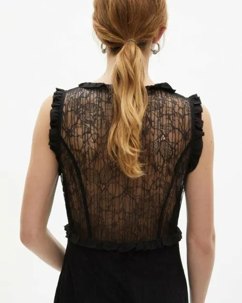 Women Dresses The Kooples Long Black Lace Dress Black
