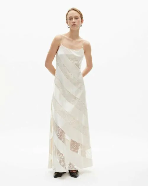 Women Dresses The Kooples Long Ecru Lace And Silk Babydoll Dress Ecru