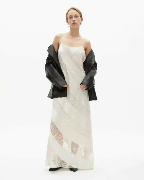 Women Dresses The Kooples Long Ecru Lace And Silk Babydoll Dress Ecru