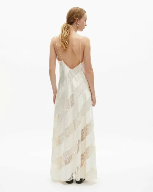 Women Dresses The Kooples Long Ecru Lace And Silk Babydoll Dress Ecru