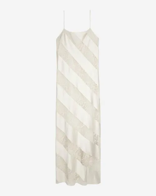 Women Dresses The Kooples Long Ecru Lace And Silk Babydoll Dress Ecru