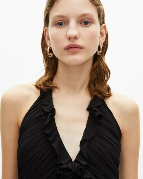 Women Dresses The Kooples Long LowCut Dress With Black Flower Detail Black