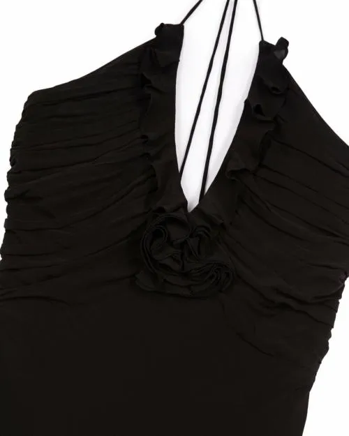Women Dresses The Kooples Long LowCut Dress With Black Flower Detail Black