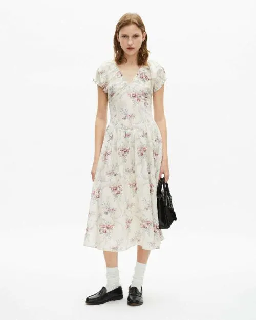 Women Dresses The Kooples Long White 039Antik Flowers039 Print Dress Off White Pink