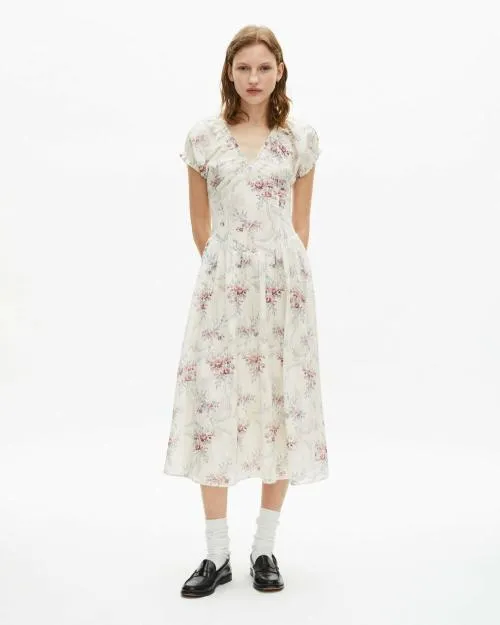 Women Dresses The Kooples Long White 039Antik Flowers039 Print Dress Off White Pink
