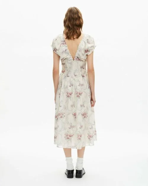 Women Dresses The Kooples Long White 039Antik Flowers039 Print Dress Off White Pink