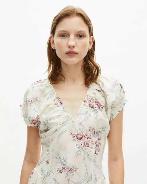 Women Dresses The Kooples Long White 039Antik Flowers039 Print Dress Off White Pink