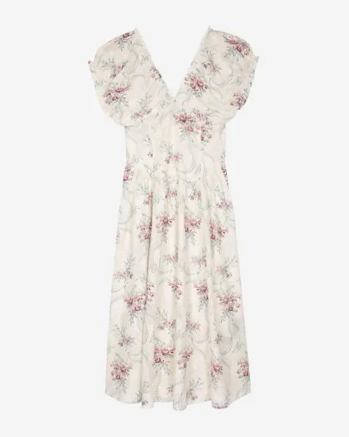 Women Dresses The Kooples Long White 039Antik Flowers039 Print Dress Off White Pink
