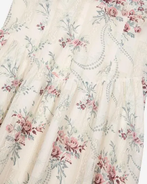 Women Dresses The Kooples Long White 039Antik Flowers039 Print Dress Off White Pink