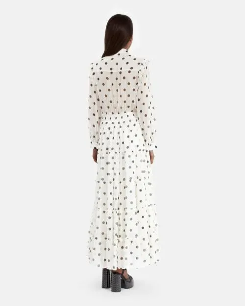 Women Dresses The Kooples Long White Dress With Ecru Polka Dots White Black