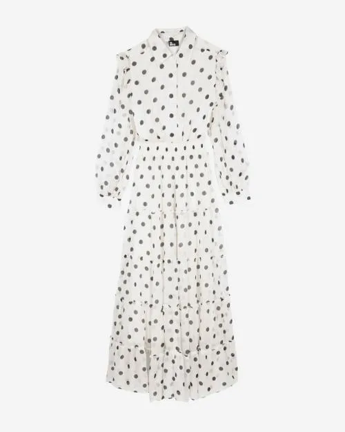 Women Dresses The Kooples Long White Dress With Ecru Polka Dots White Black