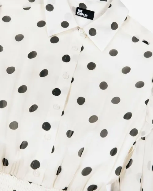 Women Dresses The Kooples Long White Dress With Ecru Polka Dots White Black