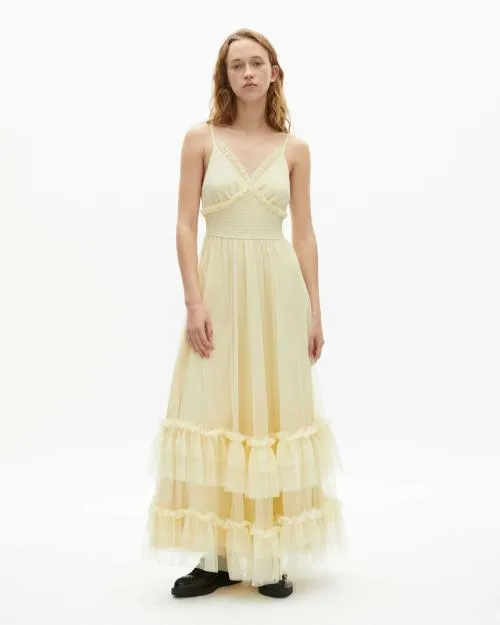 Women Dresses The Kooples Long Yellow Tulle Dress Light Yellow