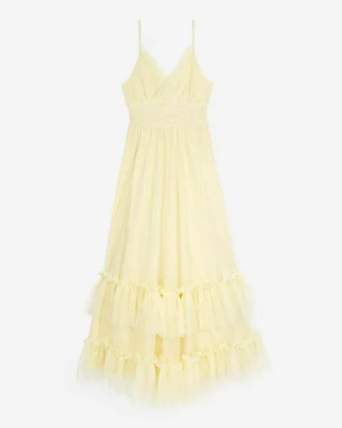 Women Dresses The Kooples Long Yellow Tulle Dress Light Yellow