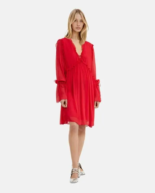 Women Dresses The Kooples Short Dress With Red Ruffles Red Burgundy