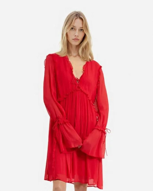 Women Dresses The Kooples Short Dress With Red Ruffles Red Burgundy