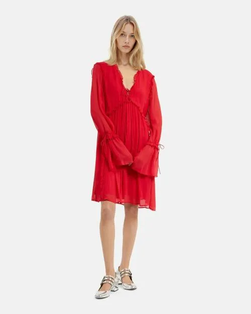 Women Dresses The Kooples Short Dress With Red Ruffles Red Burgundy