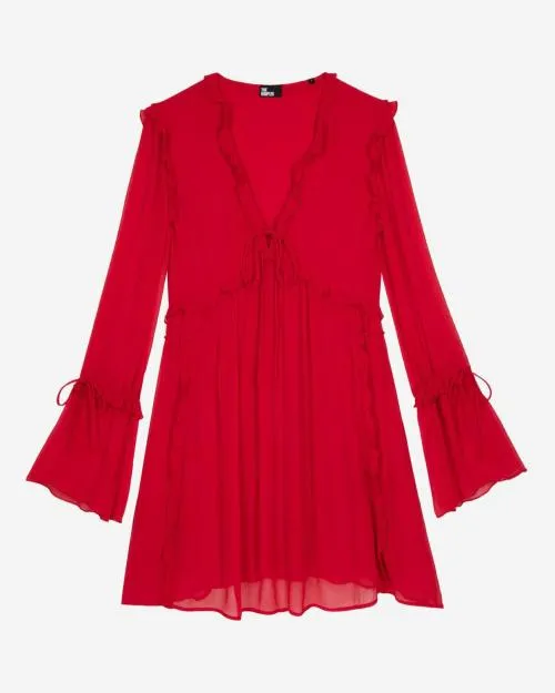 Women Dresses The Kooples Short Dress With Red Ruffles Red Burgundy