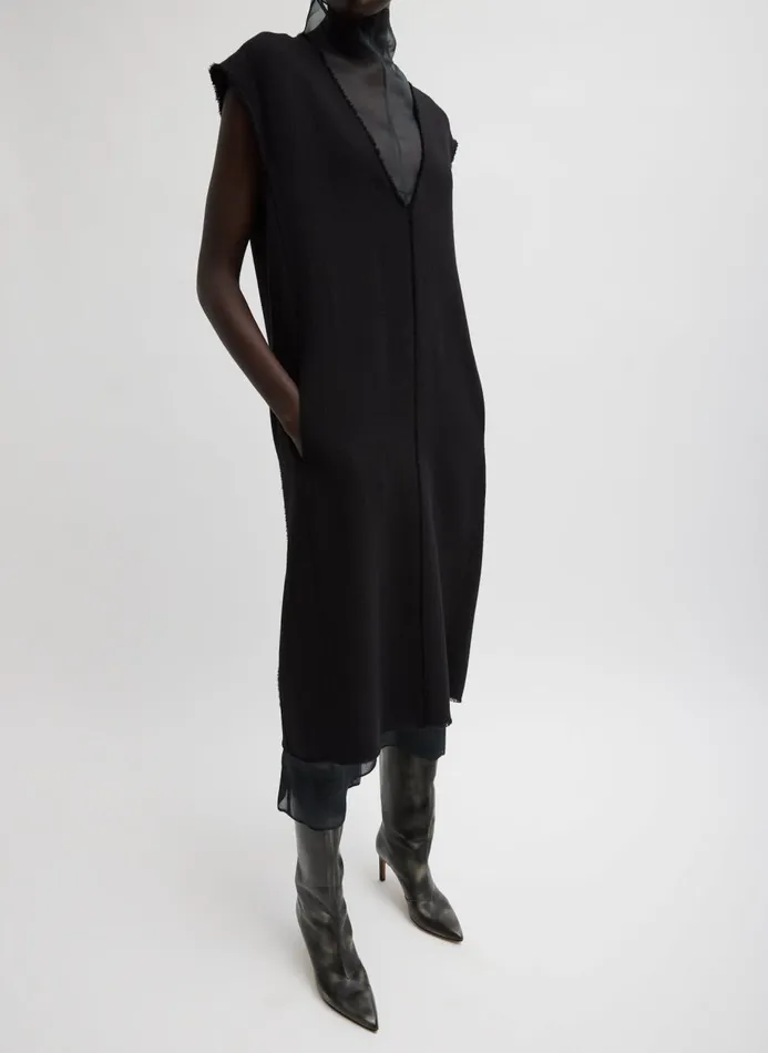Women Dresses Tibi Melee Crepe VNeck Dress With Organza Lining Black