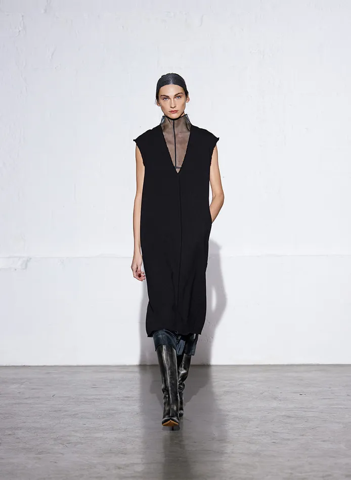 Women Dresses Tibi Melee Crepe VNeck Dress With Organza Lining Black