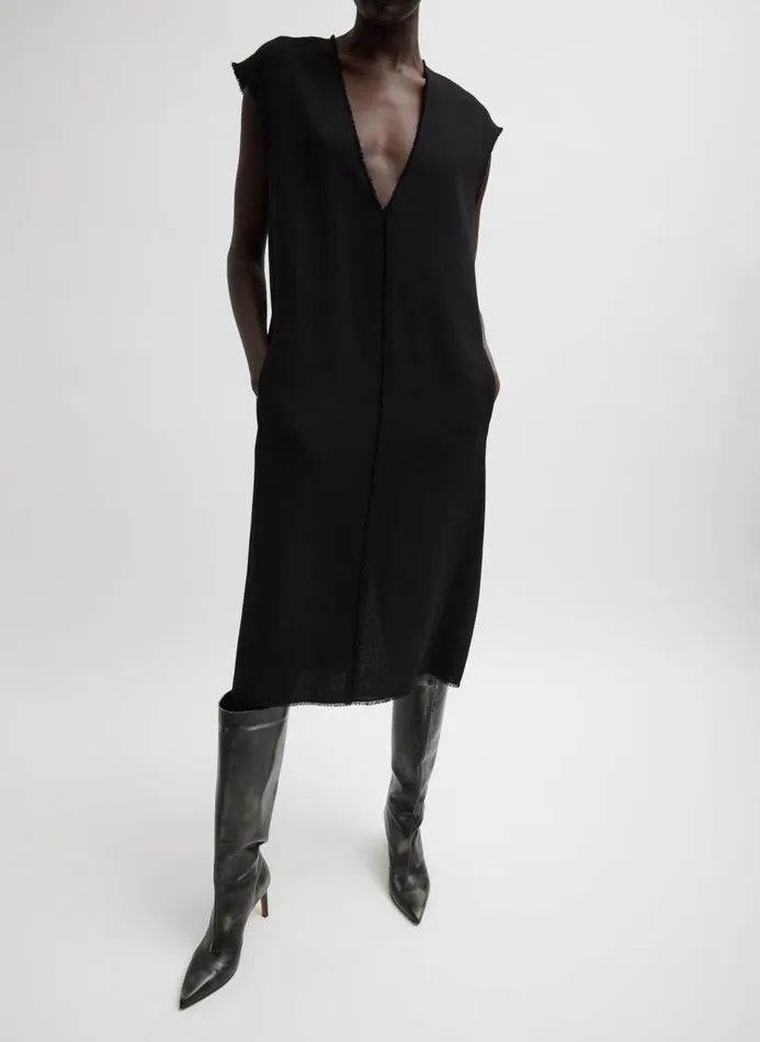 Women Dresses Tibi Melee Crepe VNeck Dress With Organza Lining Black