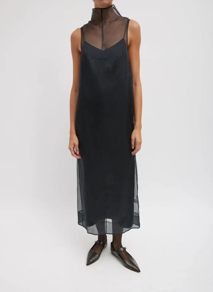 Women Dresses Tibi Melee Crepe VNeck Dress With Organza Lining Black