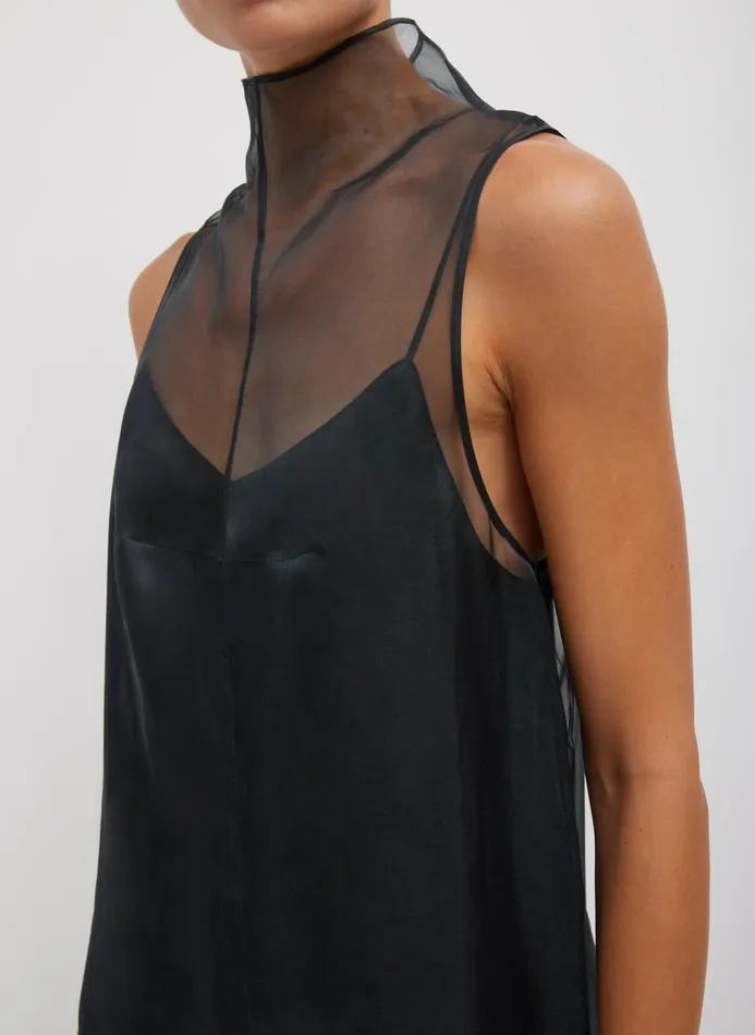 Women Dresses Tibi Melee Crepe VNeck Dress With Organza Lining Black