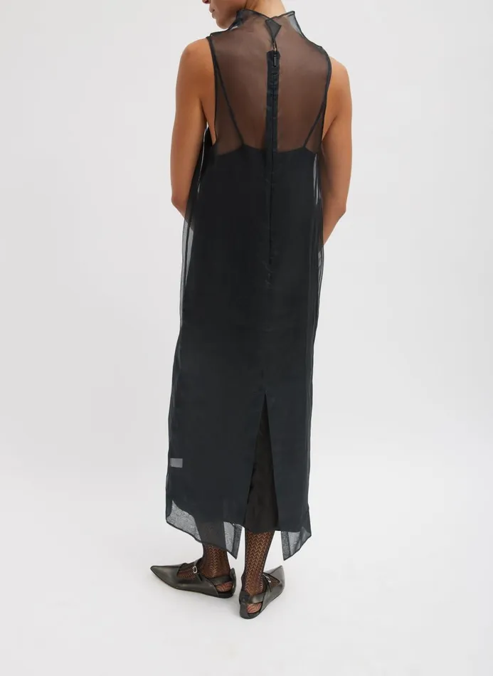 Women Dresses Tibi Melee Crepe VNeck Dress With Organza Lining Black