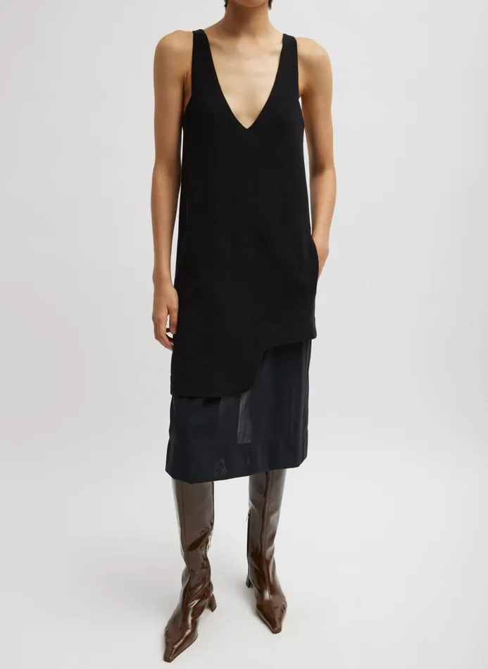 Women Dresses Tibi Melee Crepe VNeck Power Mesh Combo Dress Black
